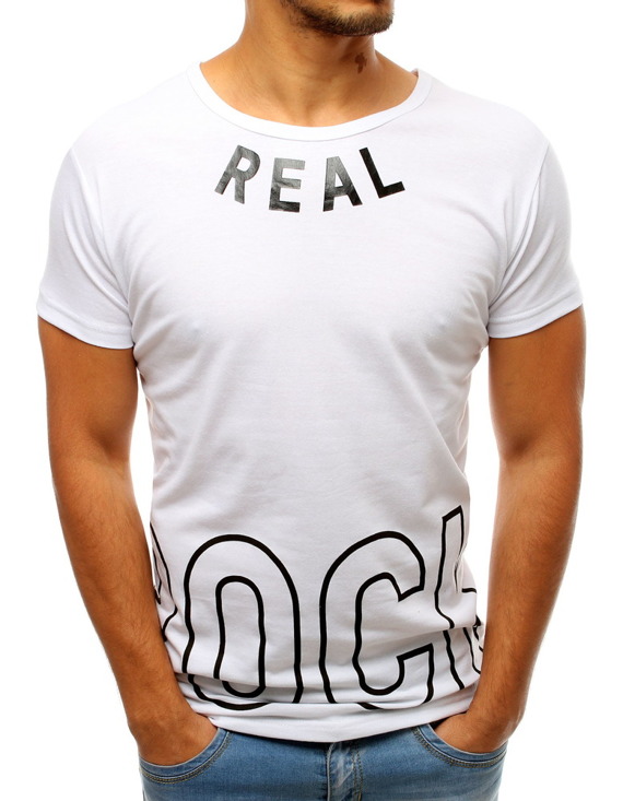 T-shirt męski z nadrukiem biały RX3818