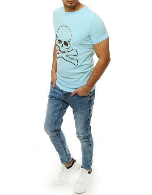 T-shirt męski z nadrukiem błękitny Dstreet RX4209