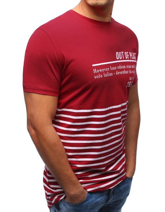 T-shirt męski z nadrukiem bordowy (rx2826)
