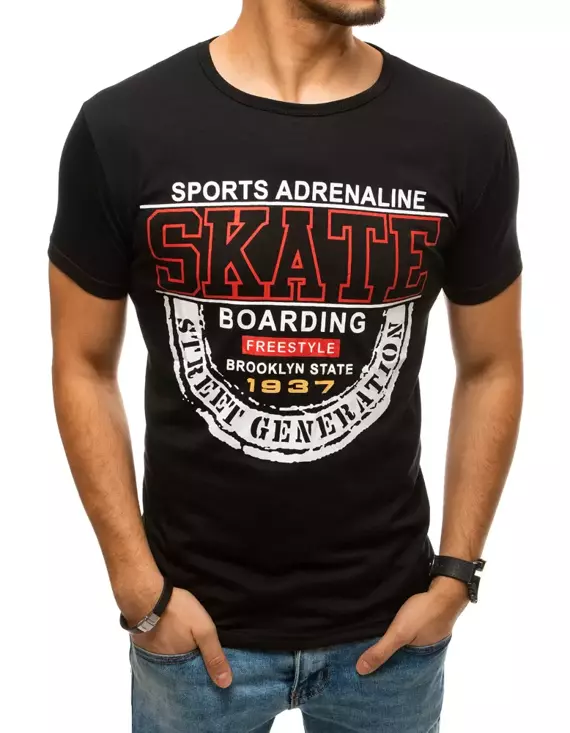 T-shirt męski z nadrukiem czarny Dstreet RX4358