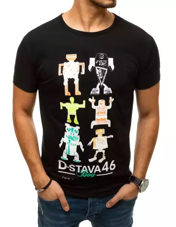 T-shirt męski z nadrukiem czarny Dstreet RX4368