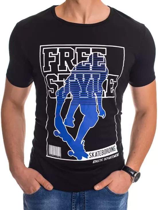 T-shirt męski z nadrukiem czarny Dstreet RX4489