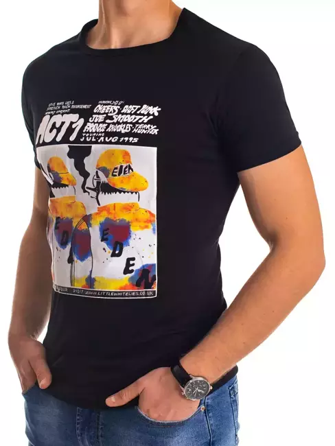 T-shirt męski z nadrukiem czarny Dstreet RX4496