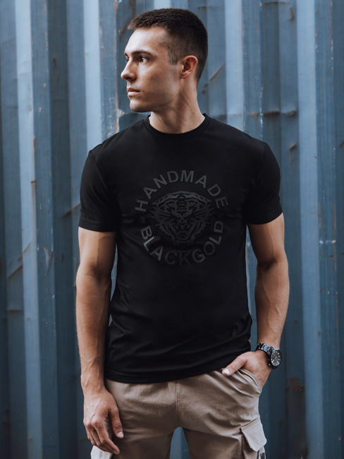 T-shirt męski z nadrukiem czarny Dstreet RX5583