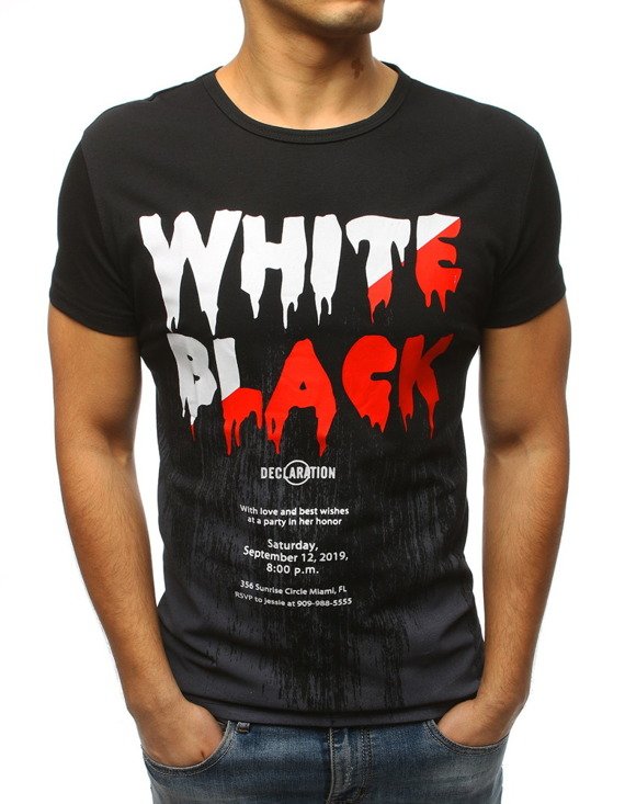 T-shirt męski z nadrukiem czarny RX3174