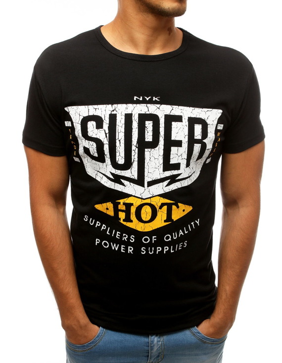 T-shirt męski z nadrukiem czarny RX3522