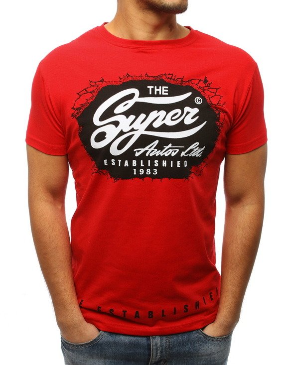 T-shirt męski z nadrukiem czerwony Dstreet RX3031