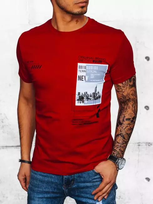 T-shirt męski z nadrukiem czerwony Dstreet RX5059