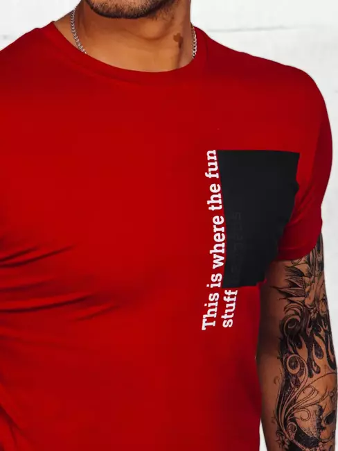 T-shirt męski z nadrukiem czerwony Dstreet RX5062
