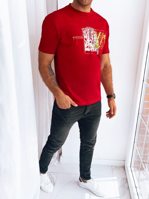 T-shirt męski z nadrukiem czerwony Dstreet RX5217