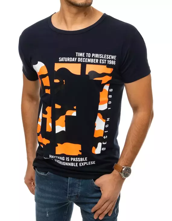 T-shirt męski z nadrukiem granatowy Dstreet RX4411