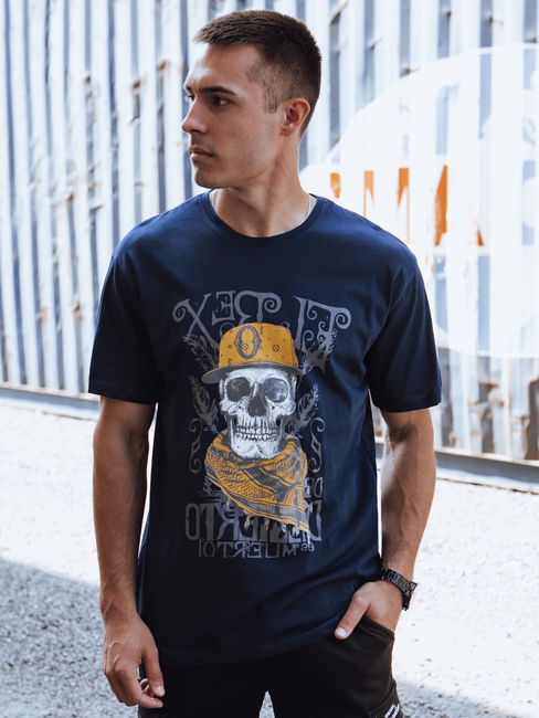 T-shirt męski z nadrukiem granatowy Dstreet RX5618
