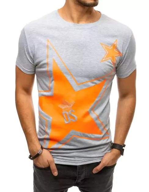 T-shirt męski z nadrukiem jasnoszary Dstreet RX4361