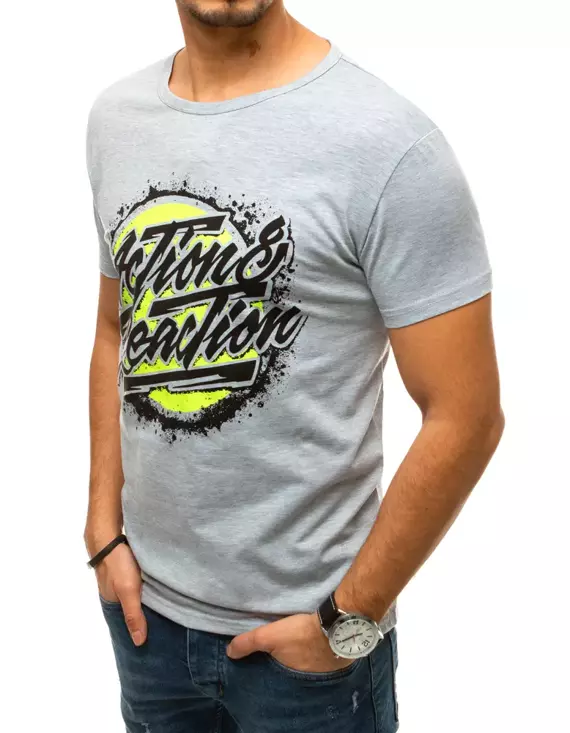 T-shirt męski z nadrukiem jasnoszary Dstreet RX4375