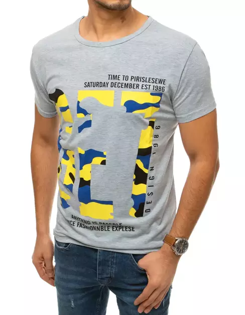 T-shirt męski z nadrukiem jasnoszary Dstreet RX4412