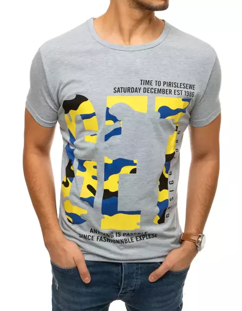 T-shirt męski z nadrukiem jasnoszary Dstreet RX4412