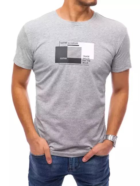T-shirt męski z nadrukiem jasnoszary Dstreet RX4720