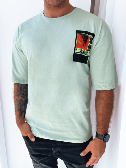 T-shirt męski z nadrukiem miętowy Dstreet RX5305