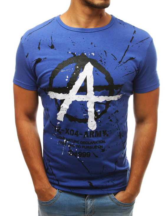 T-shirt męski z nadrukiem niebieski Dstreet RX3813