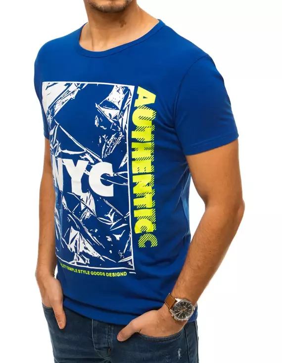 T-shirt męski z nadrukiem niebieski Dstreet RX4409