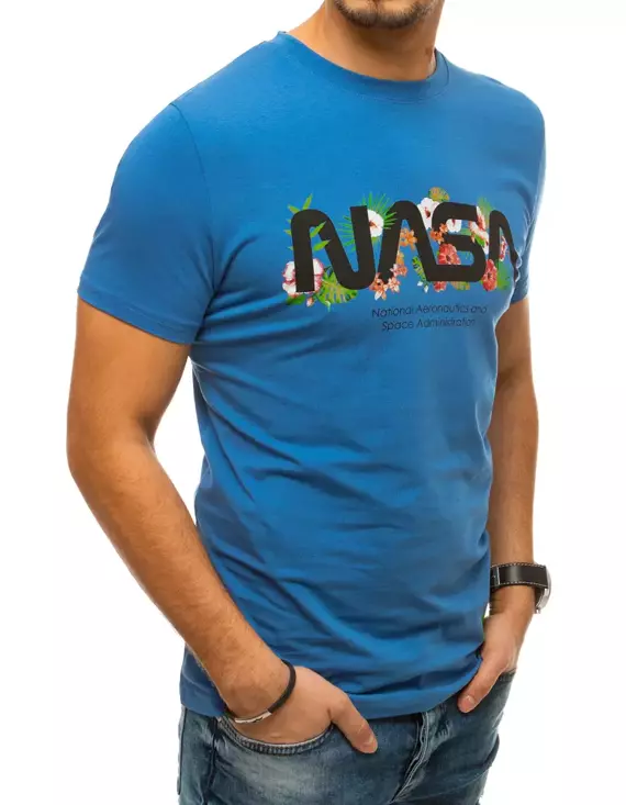 T-shirt męski z nadrukiem niebieski Dstreet RX4441