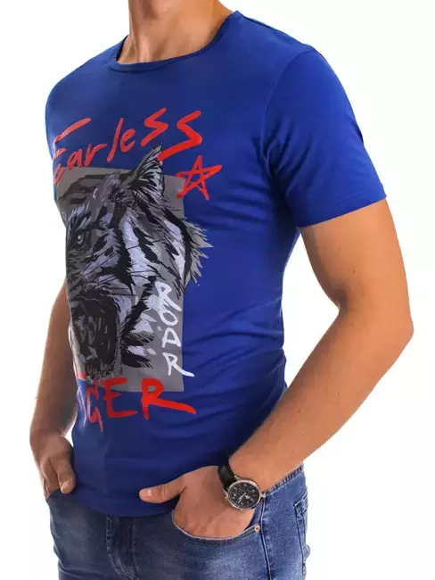 T-shirt męski z nadrukiem niebieski Dstreet RX4494
