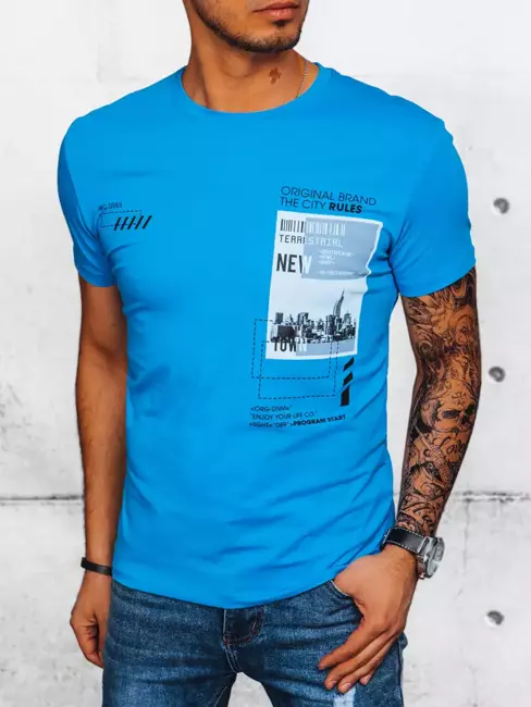 T-shirt męski z nadrukiem niebieski Dstreet RX5060