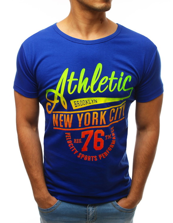 T-shirt męski z nadrukiem niebieski RX3502