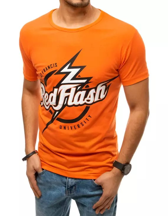 T-shirt męski z nadrukiem pomarańczowy Dstreet RX4355