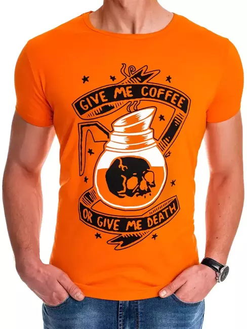 T-shirt męski z nadrukiem pomarańczowy Dstreet RX4477