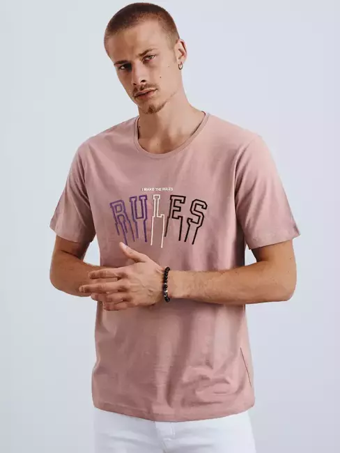 T-shirt męski z nadrukiem różowy Dstreet RX4591