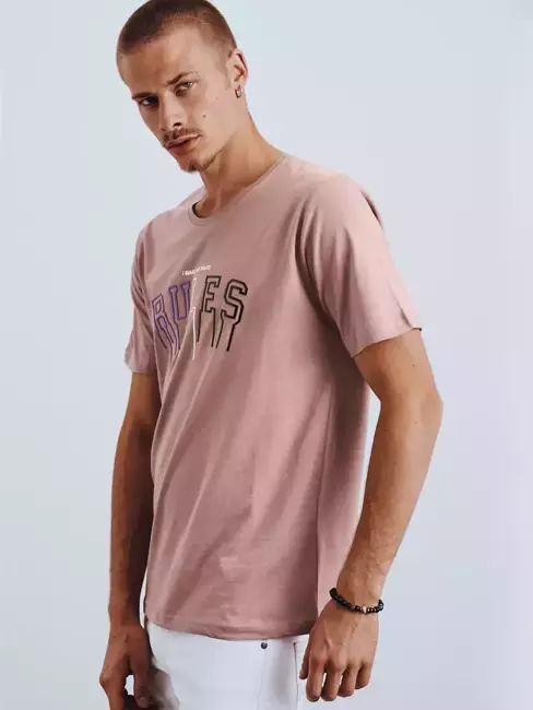 T-shirt męski z nadrukiem różowy Dstreet RX4591