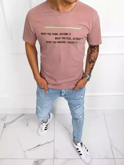 T-shirt męski z nadrukiem różowy Dstreet RX4629z