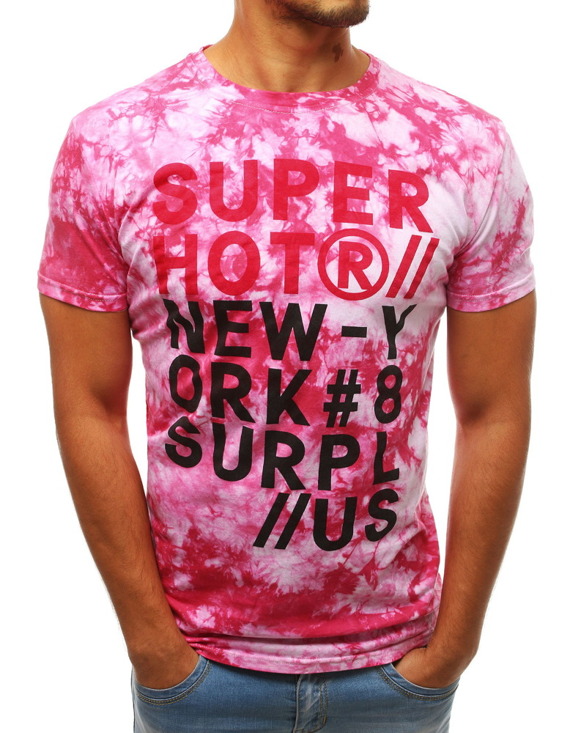 T-shirt męski z nadrukiem różowy RX3736