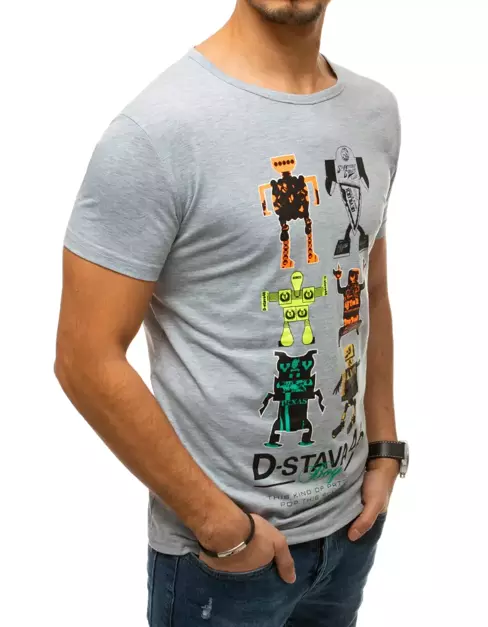 T-shirt męski z nadrukiem szary Dstreet RX4369