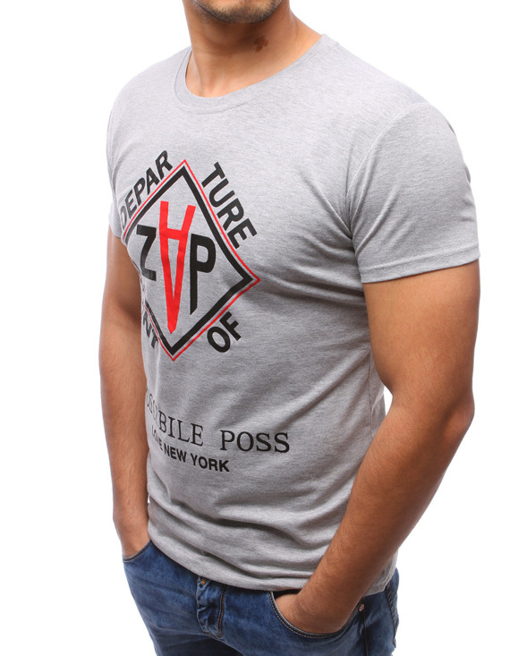 T-shirt męski z nadrukiem szary RX2782