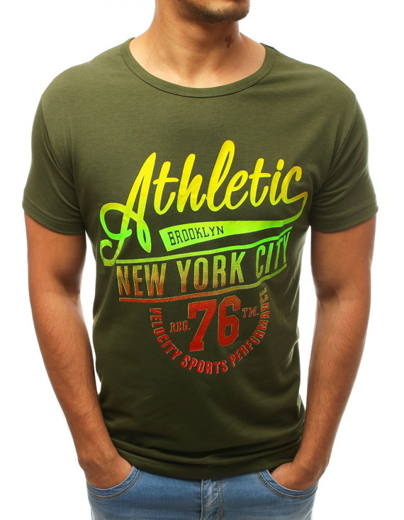T-shirt męski z nadrukiem zielony RX3500