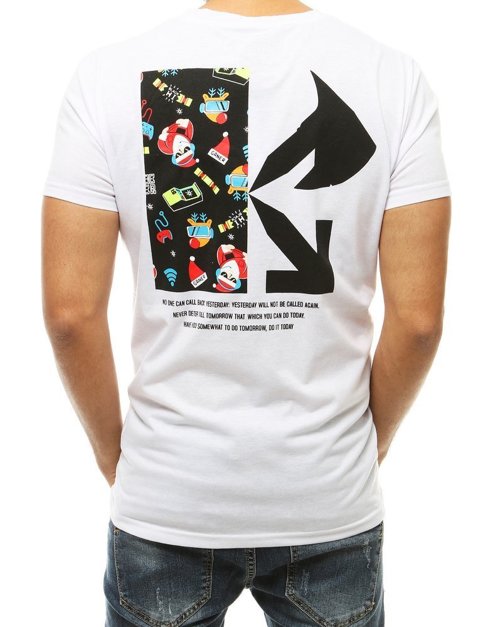 T-shirt męski ze świątecznym nadrukiem biały Dstreet RX4308