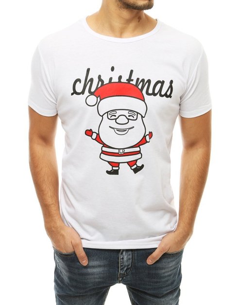 T-shirt męski ze świątecznym nadrukiem biały Dstreet RX4314