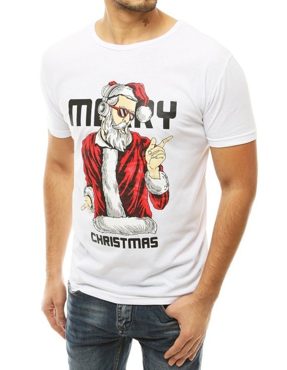 T-shirt męski ze świątecznym nadrukiem biały Dstreet RX4317