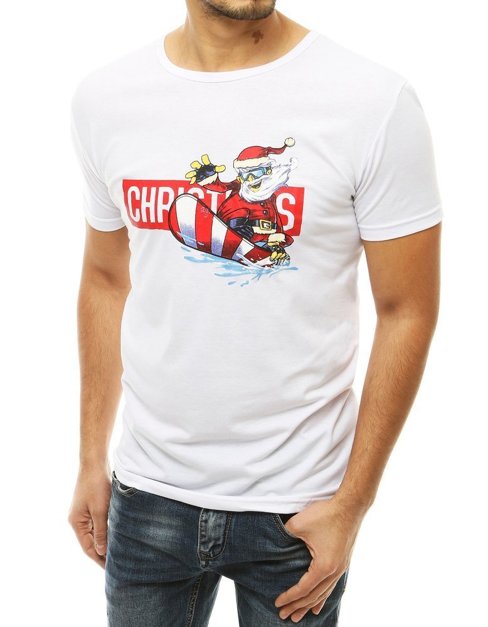 T-shirt męski ze świątecznym nadrukiem biały Dstreet RX4322