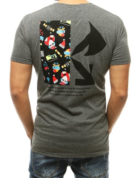 T-shirt męski ze świątecznym nadrukiem ciemnoszary Dstreet RX4309