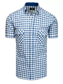 Biało-błękitna koszula męska z krótkim rękawem w kratkę Dstreet KX0956_1