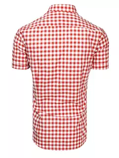 Biało-czerwona koszula męska z krótkim rękawem w kratkę Dstreet KX0954_2