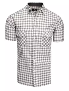 Biało-szara koszula męska z krótkim rękawem w kratkę Dstreet KX0959
