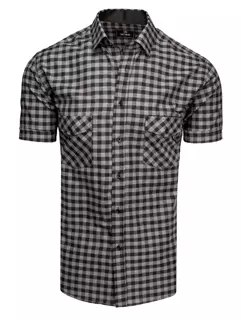 Czarno-szara koszula męska z krótkim rękawem w kratkę Dstreet KX0958_1
