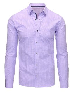 Fioletowa koszula męska w kratkę z długim rękawem DX1463