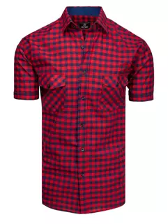 Granatowo-czerwona koszula męska z krótkim rękawem w kratkę Dstreet KX0961_1