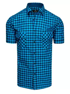 Granatowo-niebieska koszula męska z krótkim rękawem w kratkę Dstreet KX0952