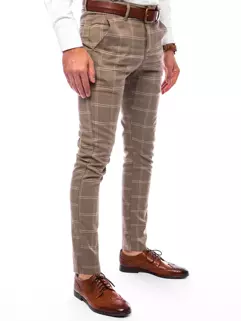 Spodnie męskie chinosy w kratę beżowe Dstreet UX3669_3
